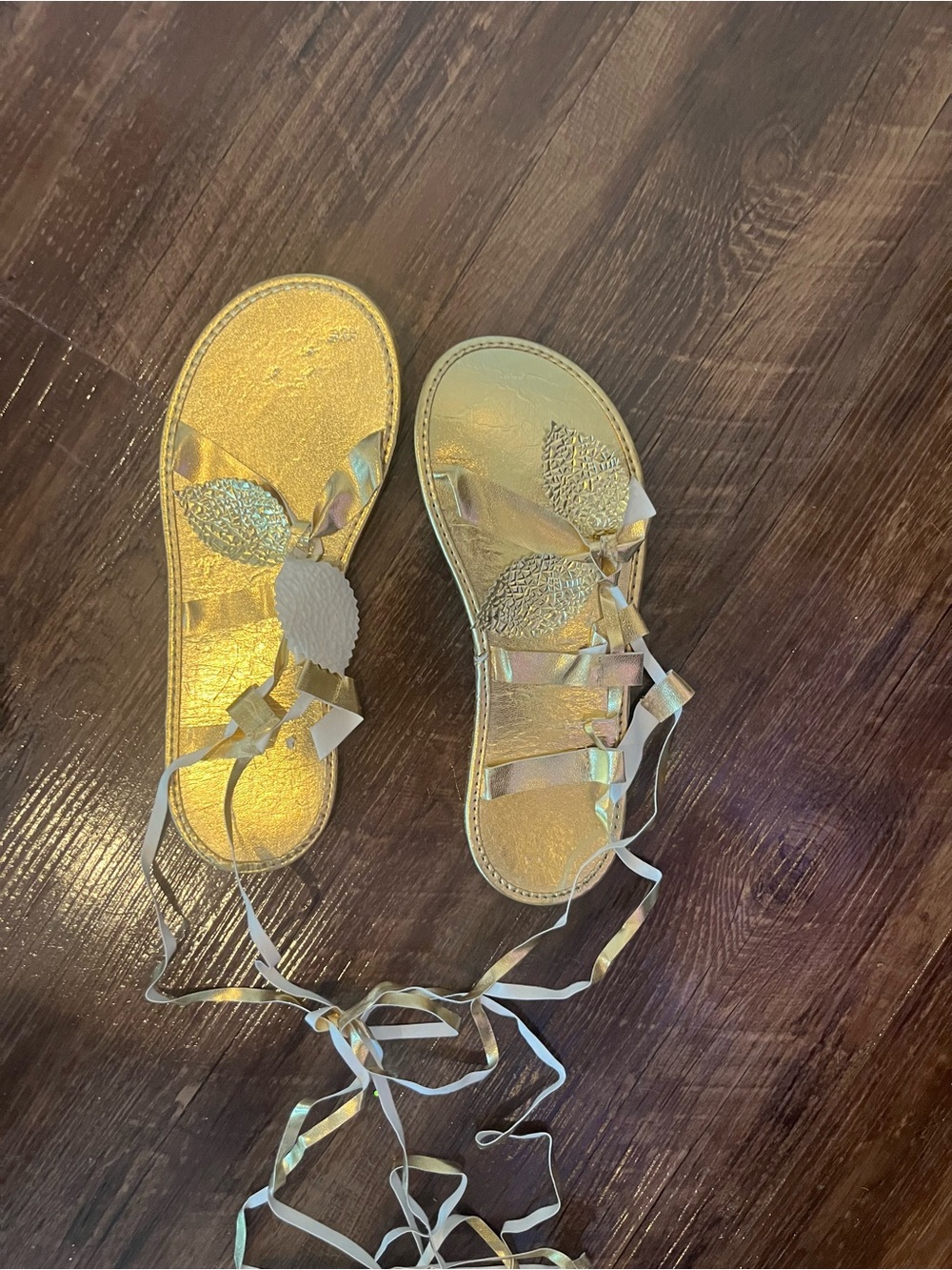NWT Iridescent Gold Lace-Up Leaf Sandals Costume